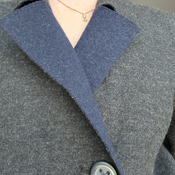 Anthropologie HWR Wool Blend Grey & Navy Classic Double Breasted Pea Coat Med - Picture 11 of 11
